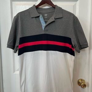 GAP Men's Polo with Gray, White, and Red Accents